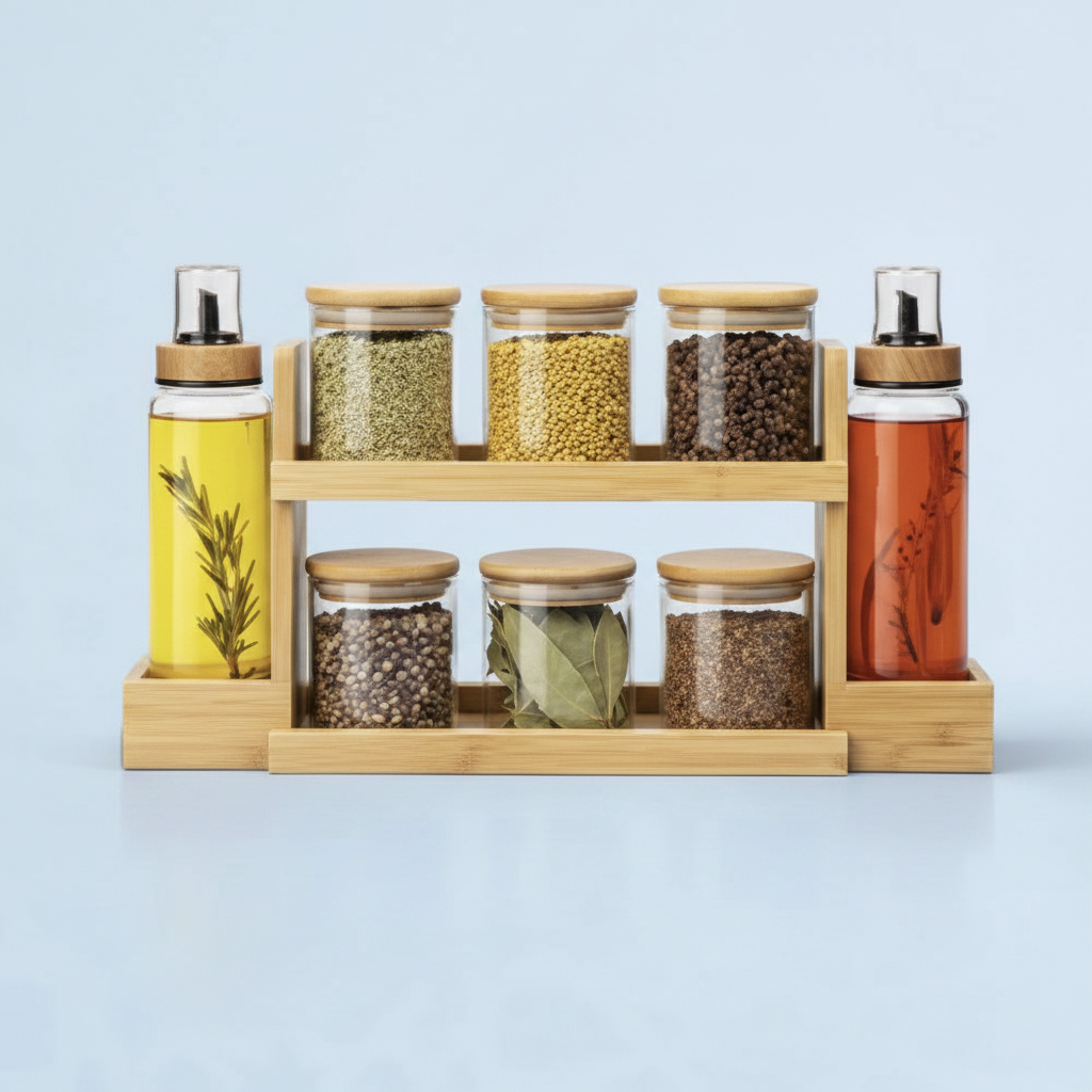 Set de 6 pots à épices avec 2 huiliers - sans prix
